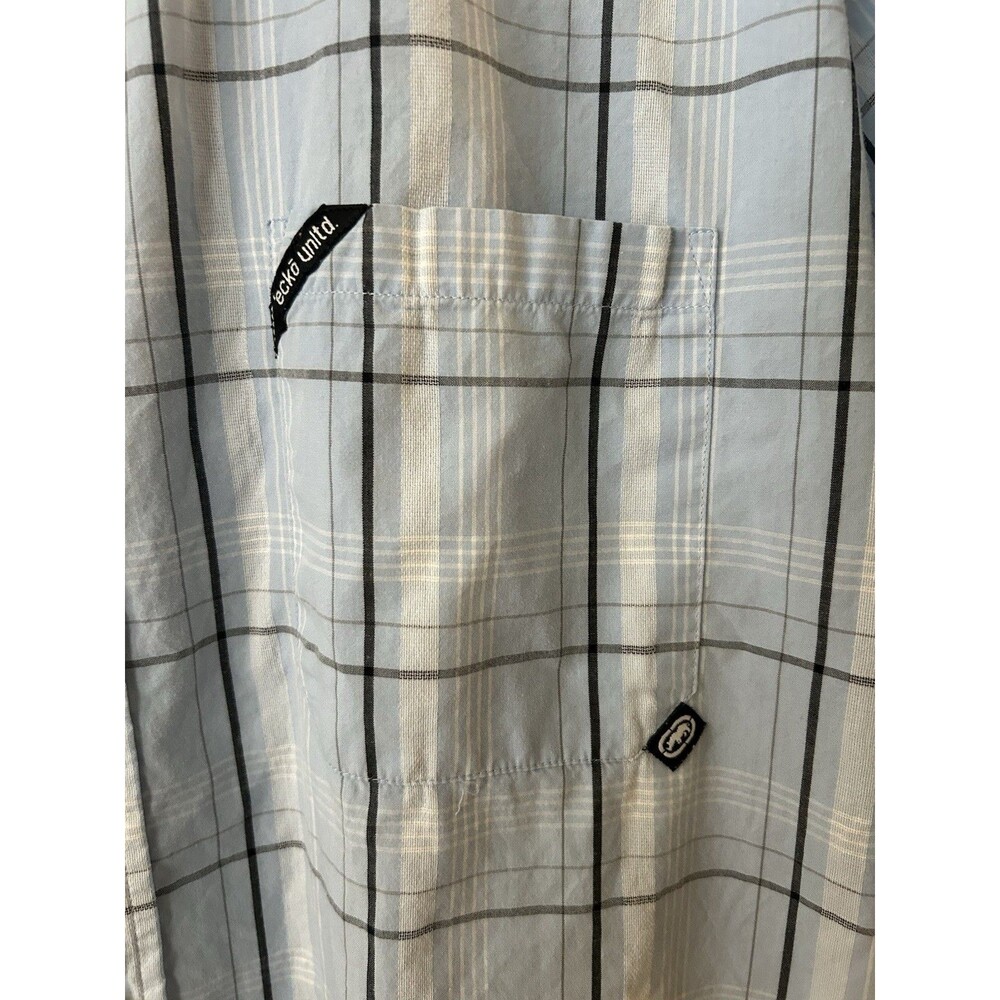 Ecko Unltd. Men's 2X Blue/White/Black Plaid Cotton Woven SS Button-Up Shirt - Picture 3 of 4